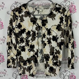 Banana Republic cardigan flowers beige white black Monochrome Floral Sweater